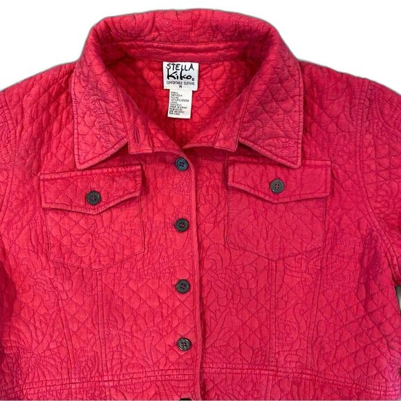 Stella Kiko Ruby Red Silk Quilted Button front Jacket Size Medium - Picture 7 of 8